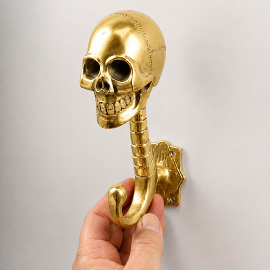 Brass Skull Wall Hook - Gothic Dark Academia Decor - Gold