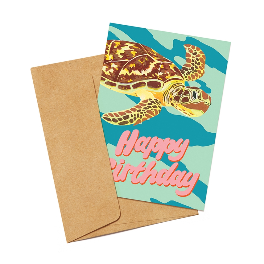 Green Sea Turtle Birthday Greeting Card - Mellow Monkey