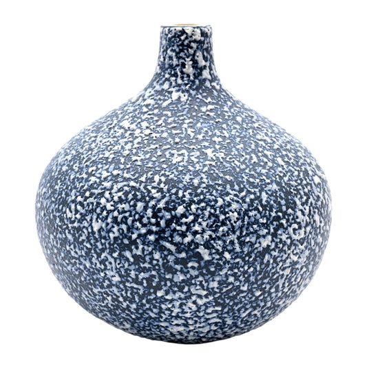 Tiny Congo - Handcrafted Porcelain Bud Vase - Blue and White Mottled - 3.2 x 3.2 x 3.4 in - Mellow Monkey