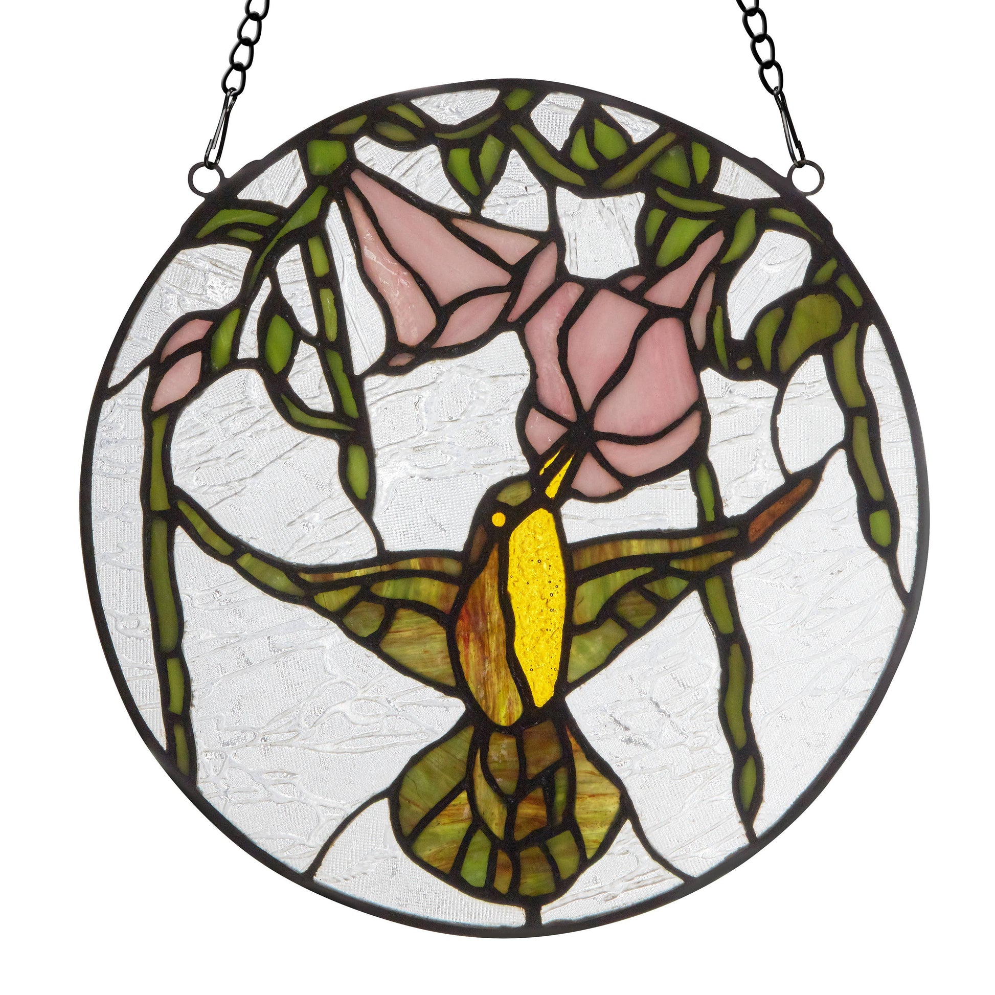 Hummingbird and Hibiscus Stained Glass Window Panel - 10-in - Mellow Monkey