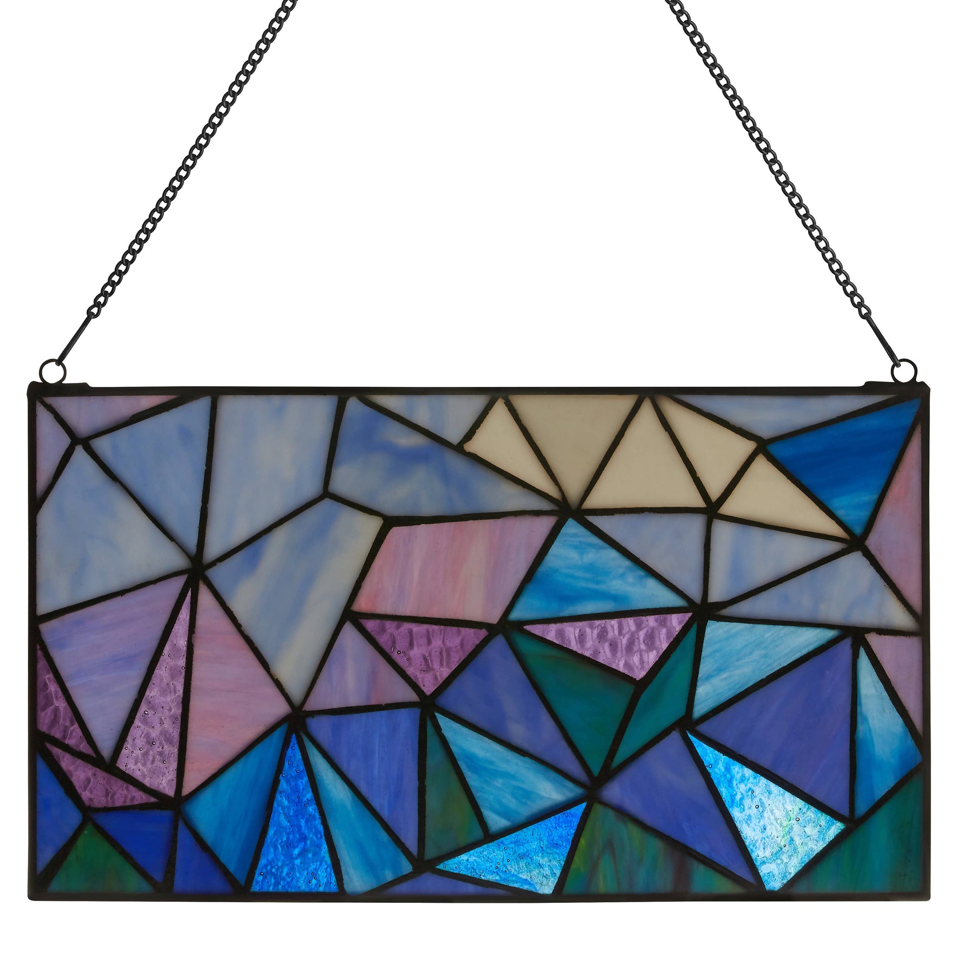 Geometric Abstract Blue Stained Glass Window Panel - 14-in - Mellow Monkey