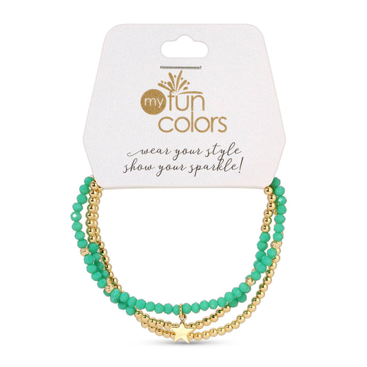 Petite Turquoise Crystal Stretch Bead Bracelets - Set 3