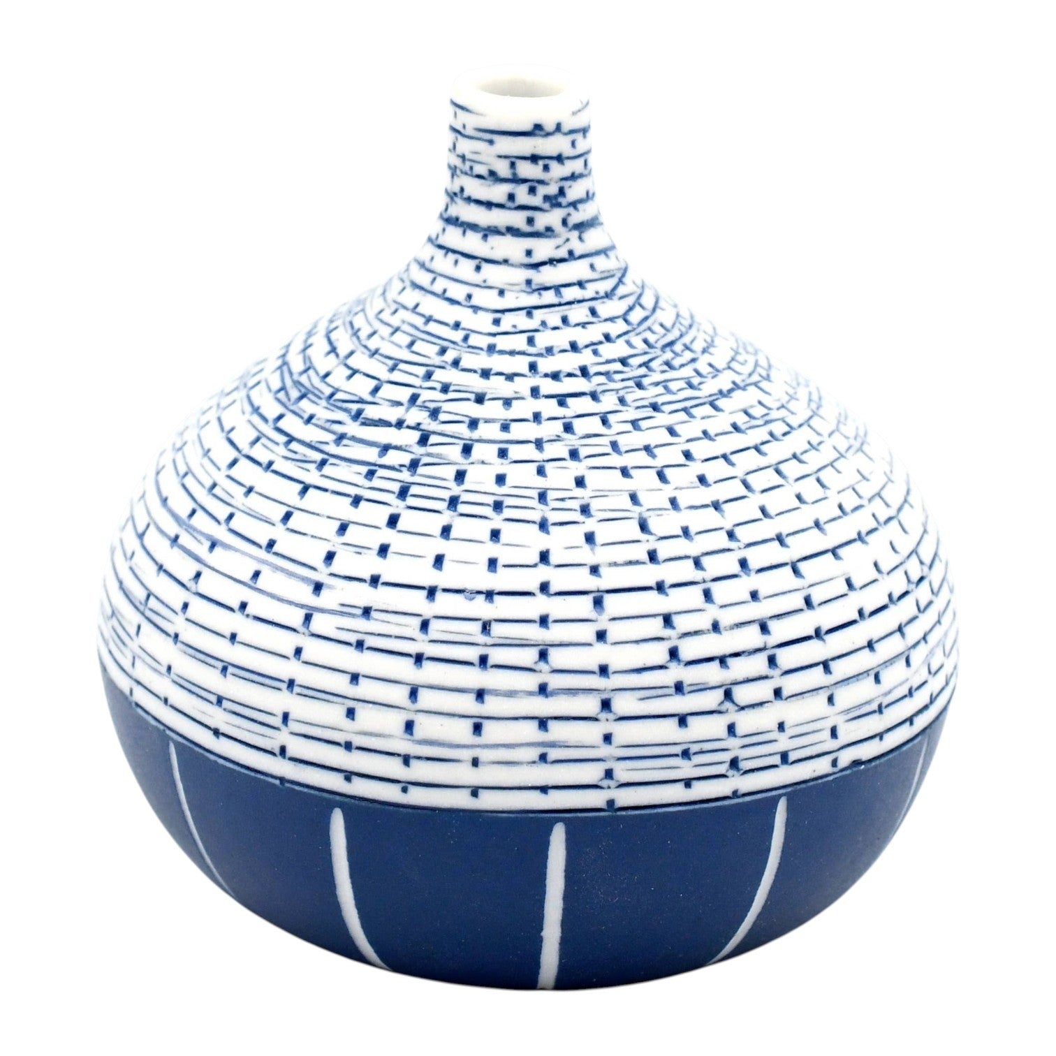 Tiny Congo - Porcelain Ceramic Bud Vase - Navy and White Geometric - 2.5 x 2.5 x 2.6 in - Mellow Monkey