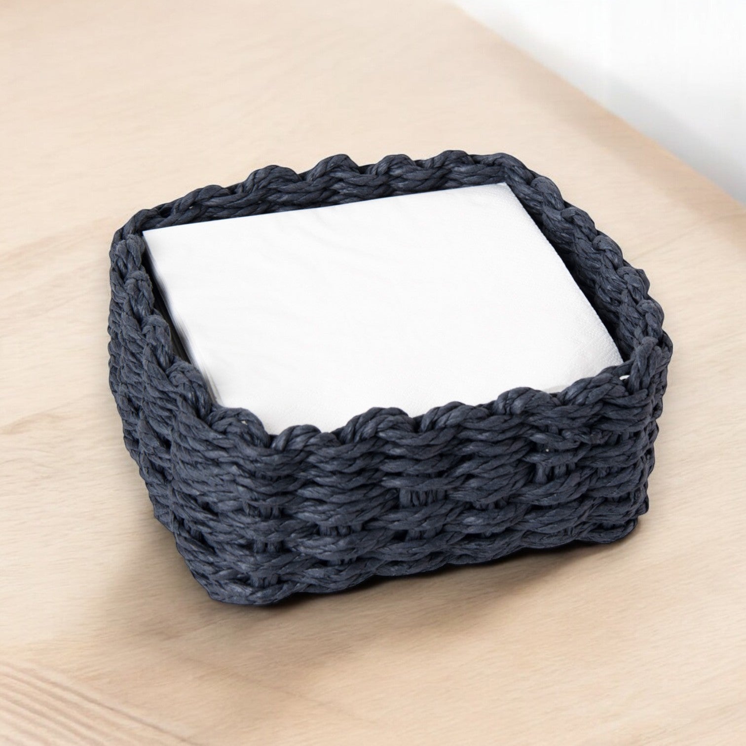 Dark Blue Paper Cocktail Napkin Paper Woven Caddy - Paper Weave - Mellow Monkey