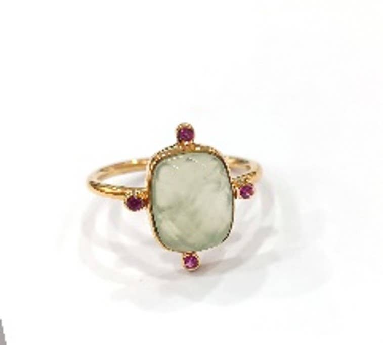 6 Cushion cut solitaire gold vermeil ring: Aqua Blue Chalcedony - Mellow Monkey
