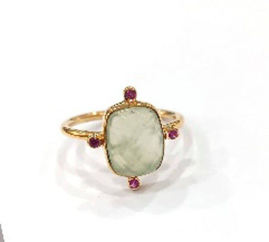 6 Cushion cut solitaire gold vermeil ring: Aqua Blue Chalcedony - Mellow Monkey