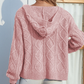 Cable Knit Front Open Hood Cardigan - Pink - Mellow Monkey