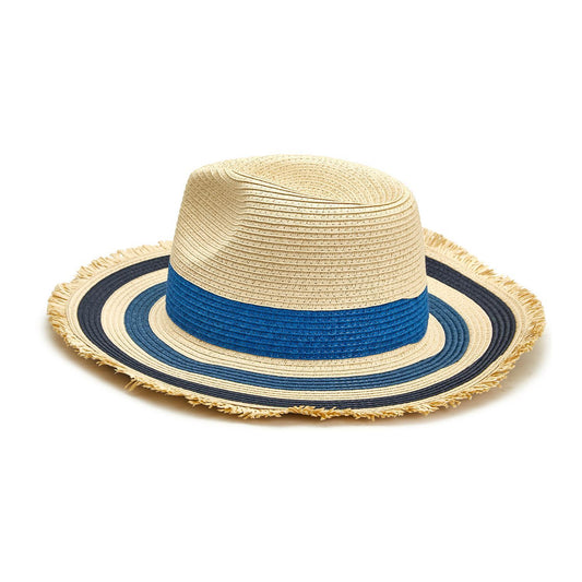 Blue Stripe Hat with Eyelash Fringe - Mellow Monkey