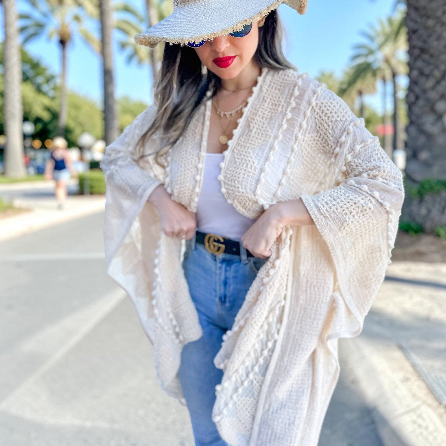 Ivory 3D Textured Open Front Soft Kimono Cover Up - Mellow Monkey