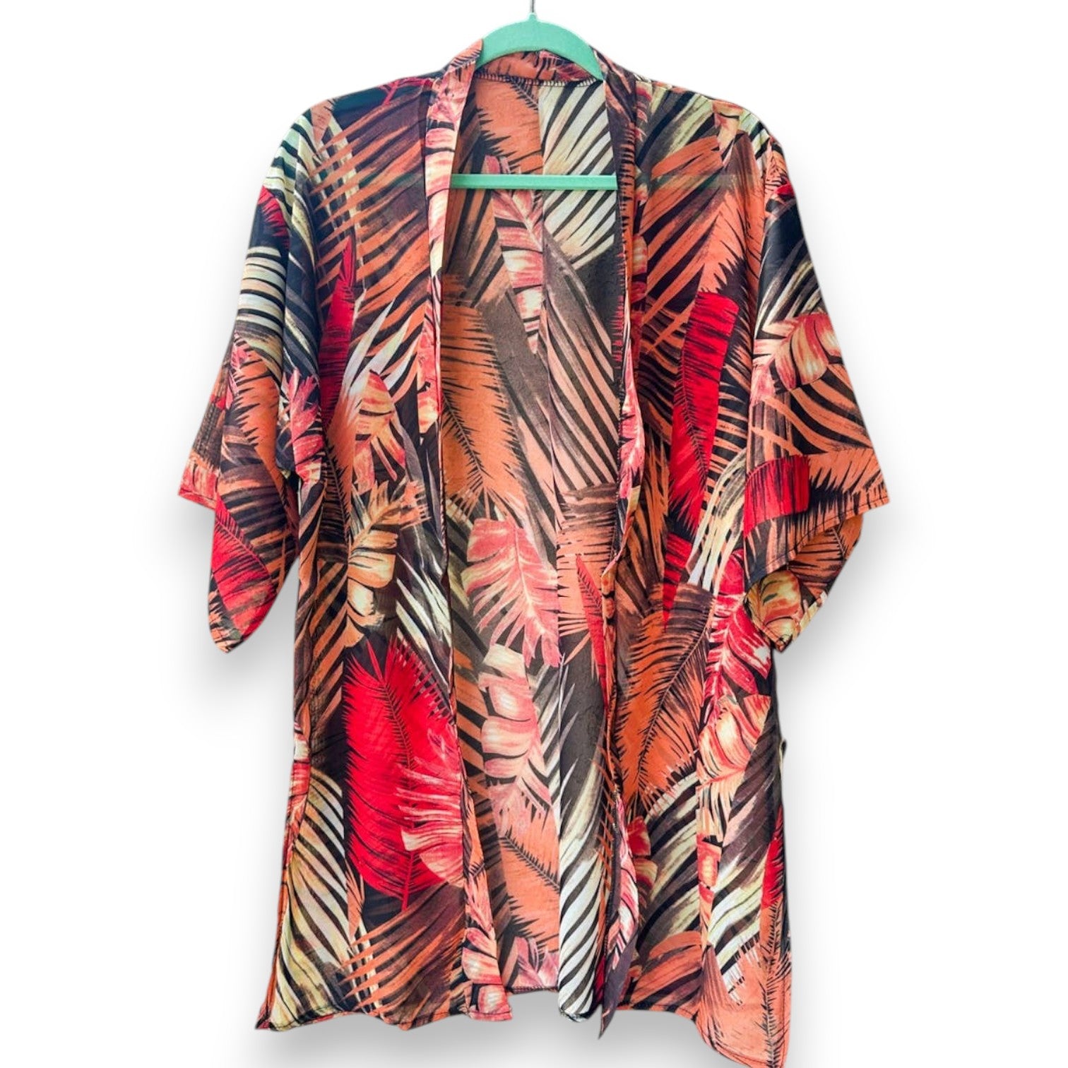 Tropical Leaf Print Chiffon Kimono - Mellow Monkey