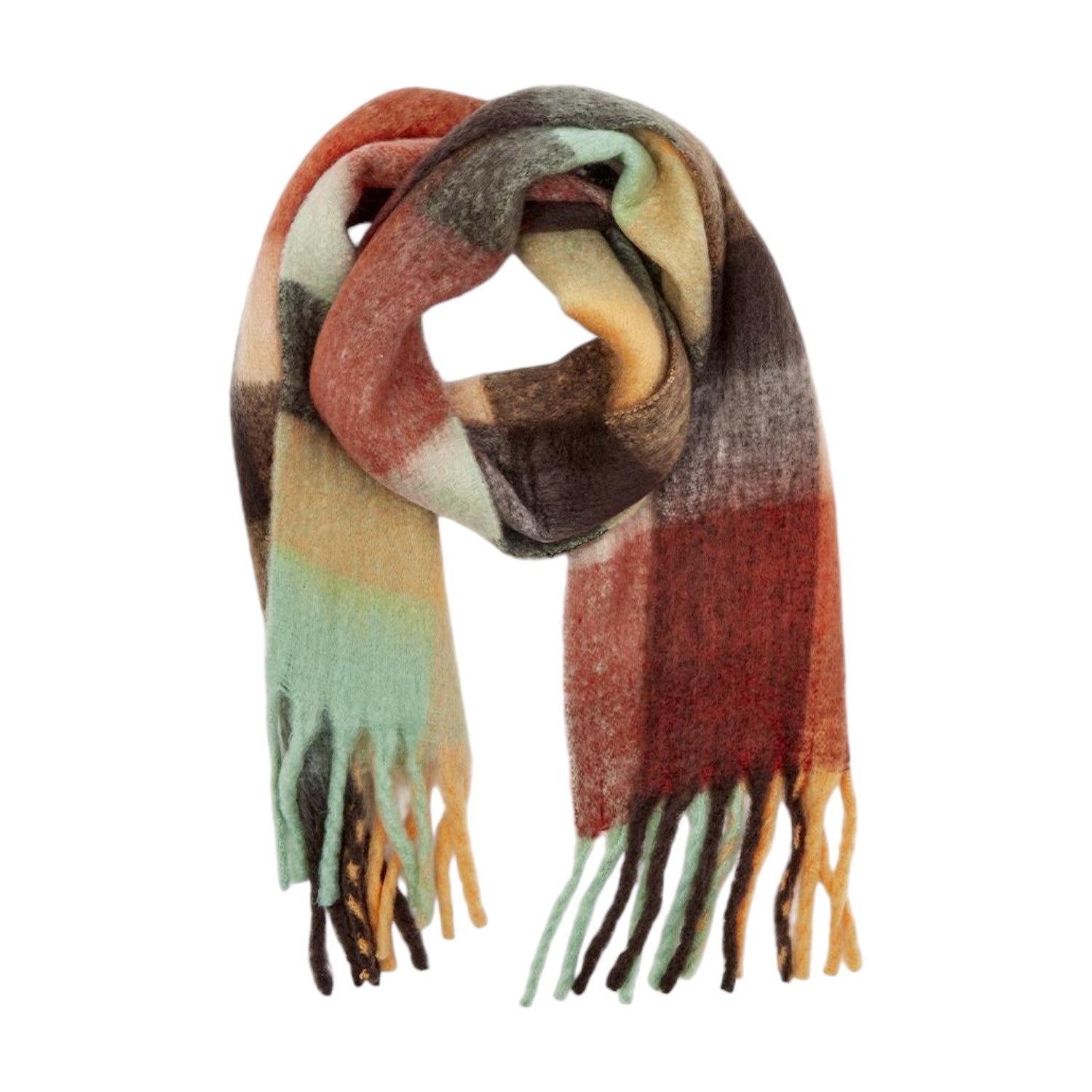 Super Soft Brushed Plaid Scarf - Warm Multi - Mellow Monkey