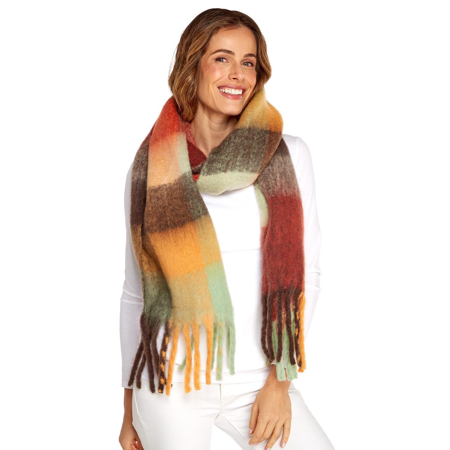 Super Soft Brushed Plaid Scarf - Warm Multi - Mellow Monkey