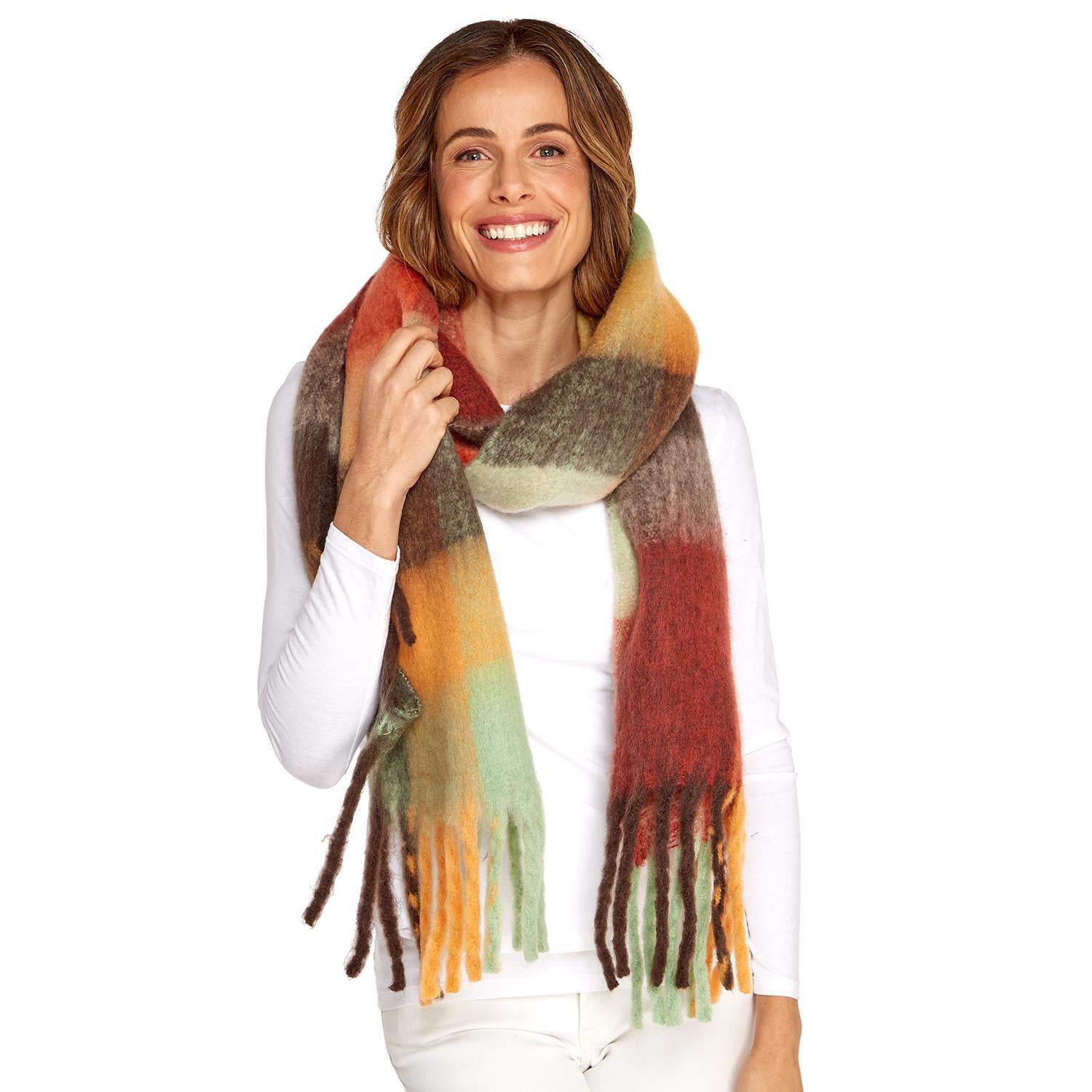 Super Soft Brushed Plaid Scarf - Warm Multi - Mellow Monkey