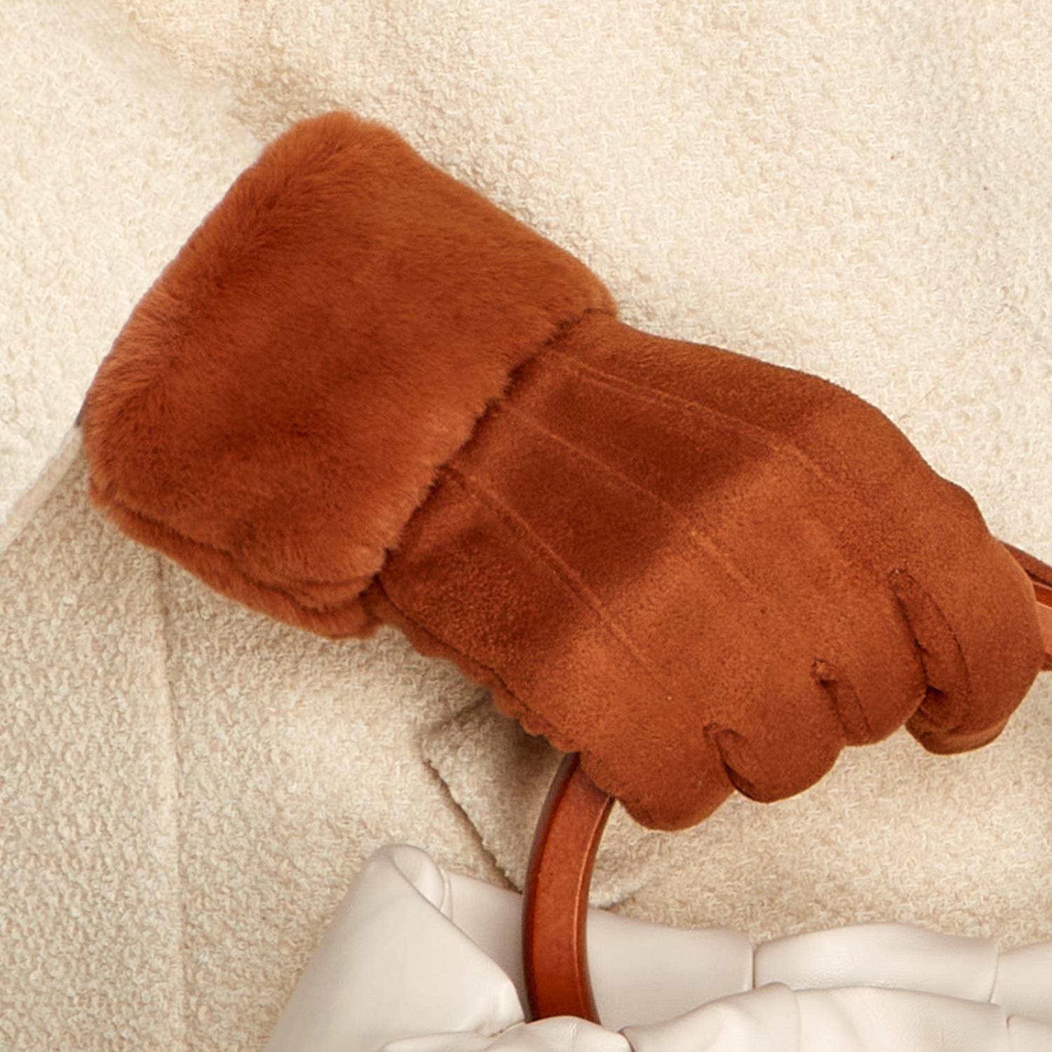 Timeless Touch Vegan Suede Glove with Plush Trim and Touchscreen Fingertip - Mellow Monkey