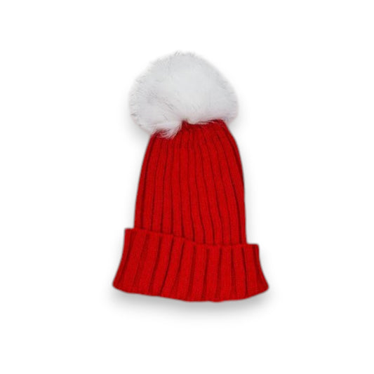 Wide Ribbed Knit Hat with Sherpa Trim - Crimson - Mellow Monkey