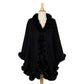 Two's Company Regal Wrap with Faux Fur Trim and Hook and Eye Closure in Black - Acrylic - Mellow Monkey