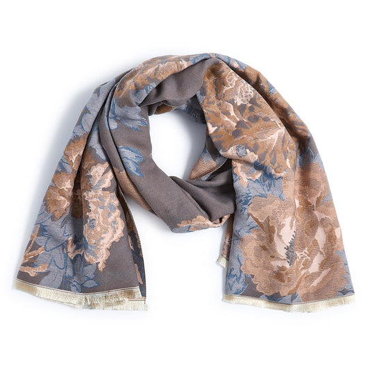 Studio Floral Motif Double Sided Shawl - Cotton/Acrylic - Mellow Monkey