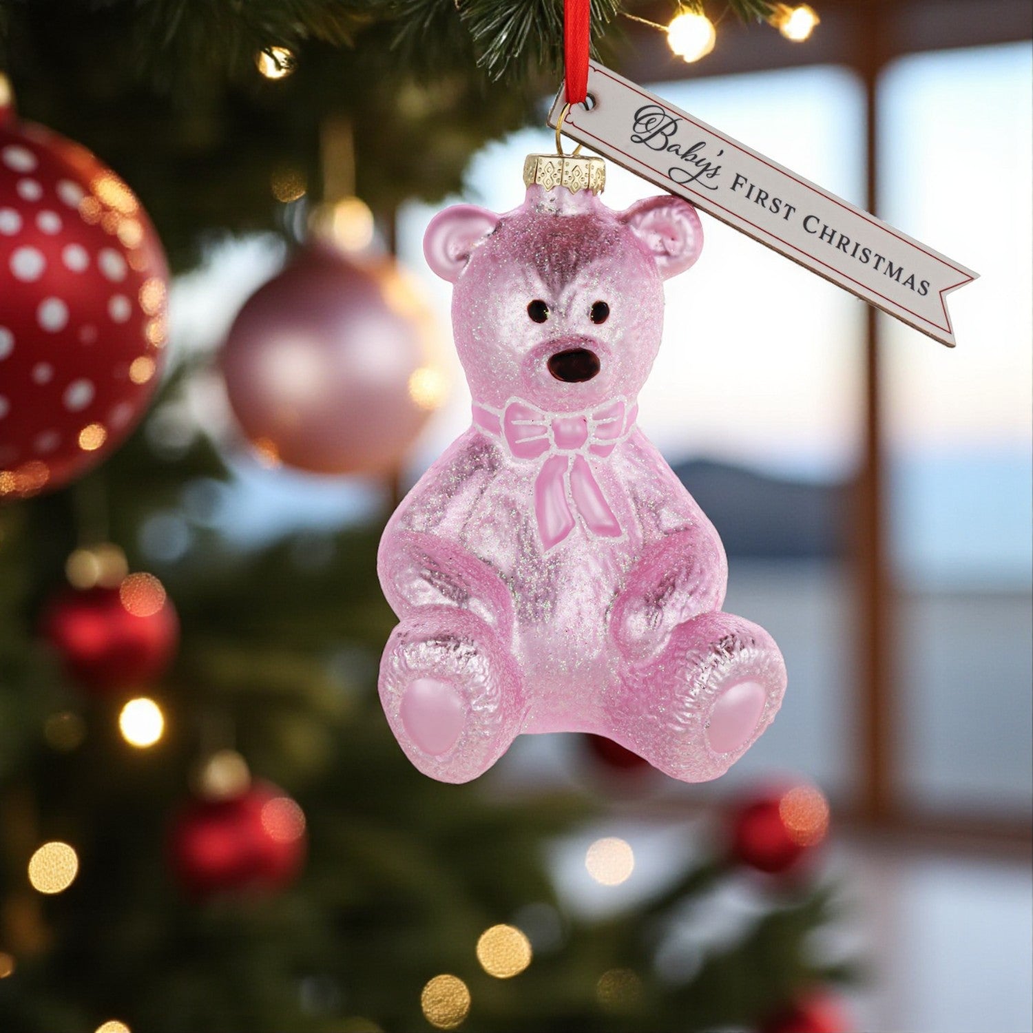 Pink Bear - Baby's First Christmas - Milestone Ornament - Mellow Monkey