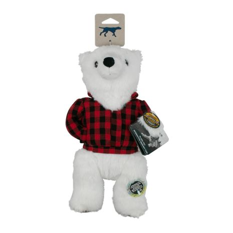 Plaid Polar Bear With Squeaker Pet Dog Toy - Mellow Monkey