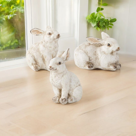 Small Gray and White Resin Bunny - 3-in - Mellow Monkey