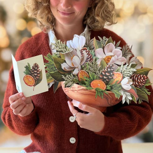 Freshcut Winter Magnolia Pop-Up Bouquet and Greeting Card - Mellow Monkey