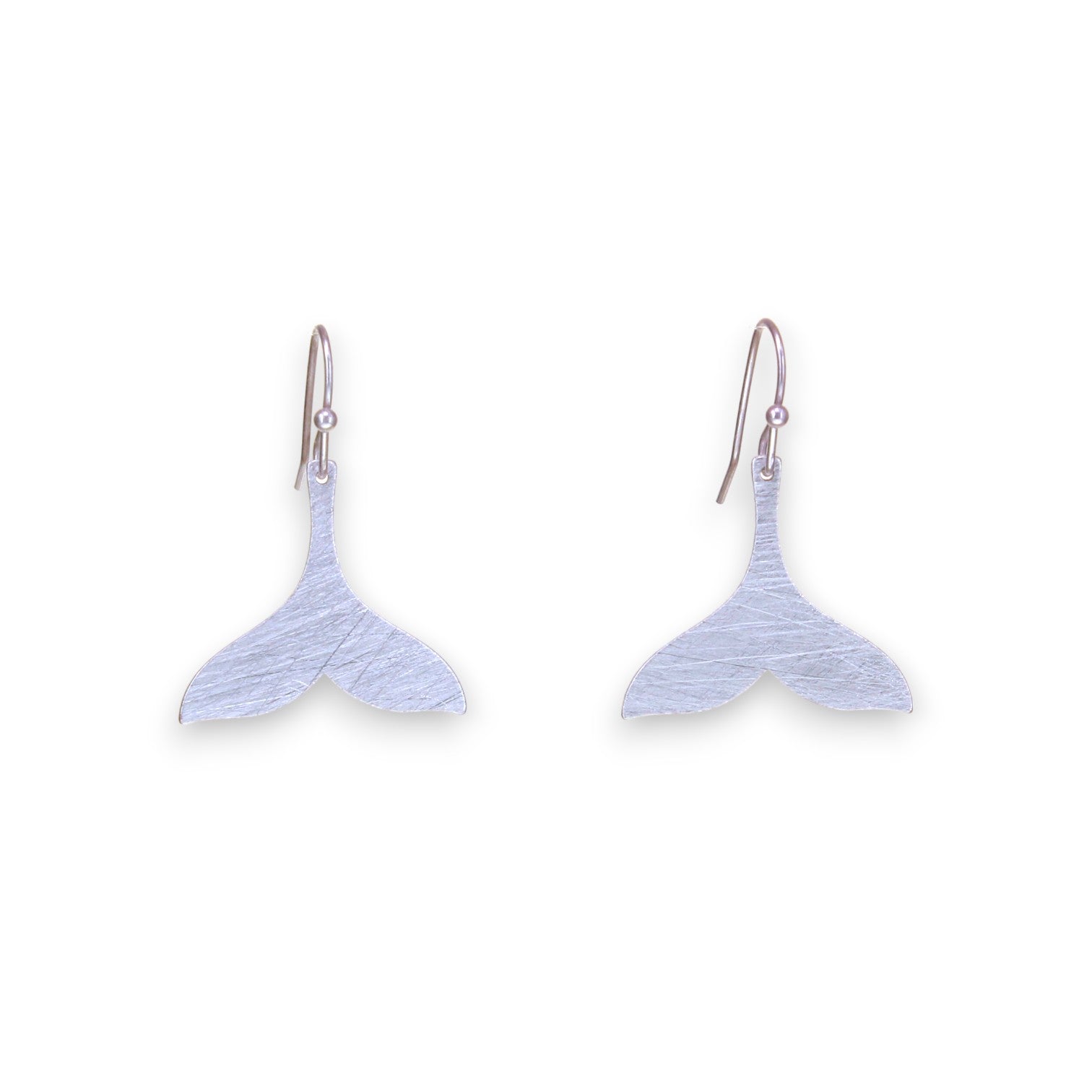 Whale Tail Warm Silver Scratch Finish Earrings - Mellow Monkey