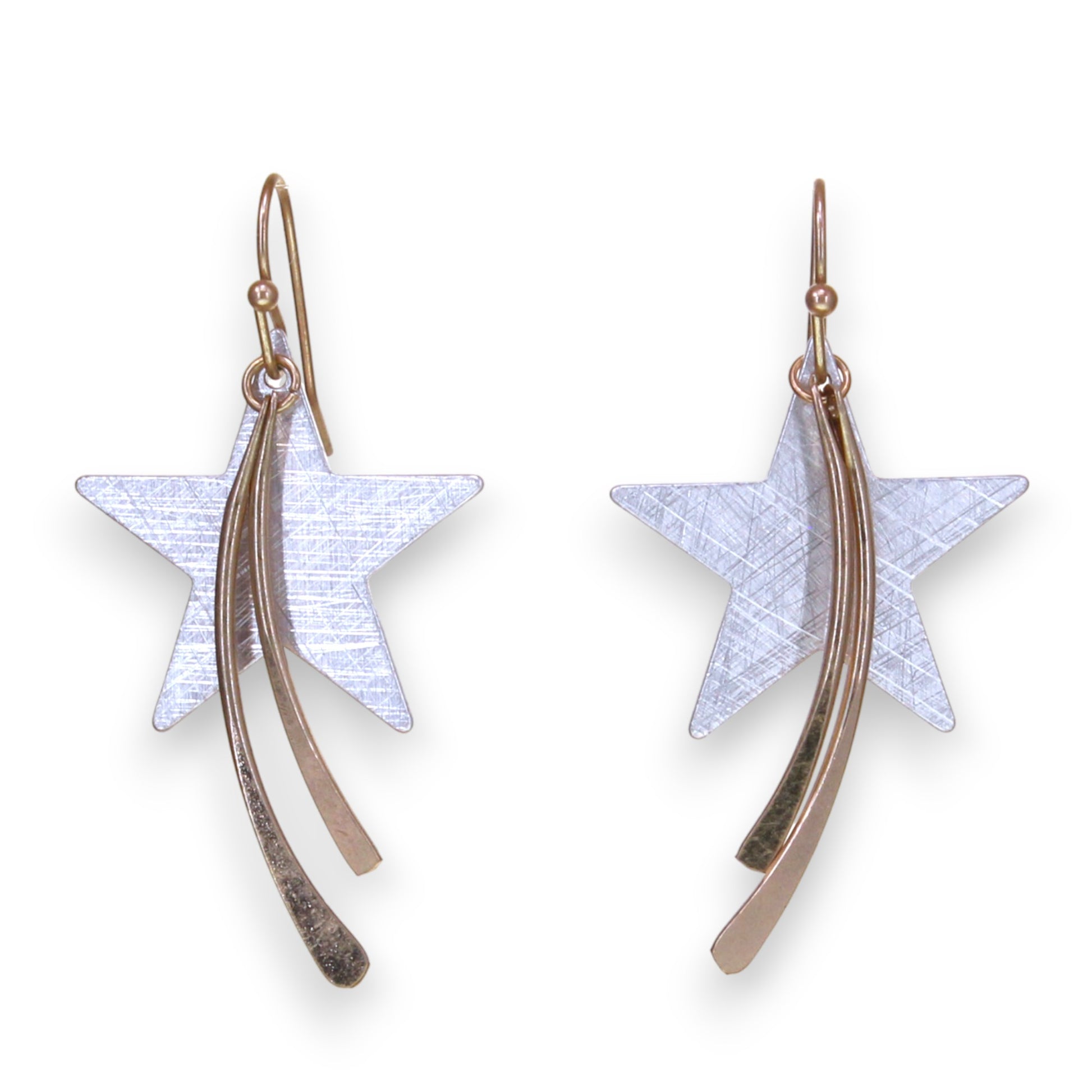 Shooting Star - Two Tone Scratch Finish Earrings - Mellow Monkey