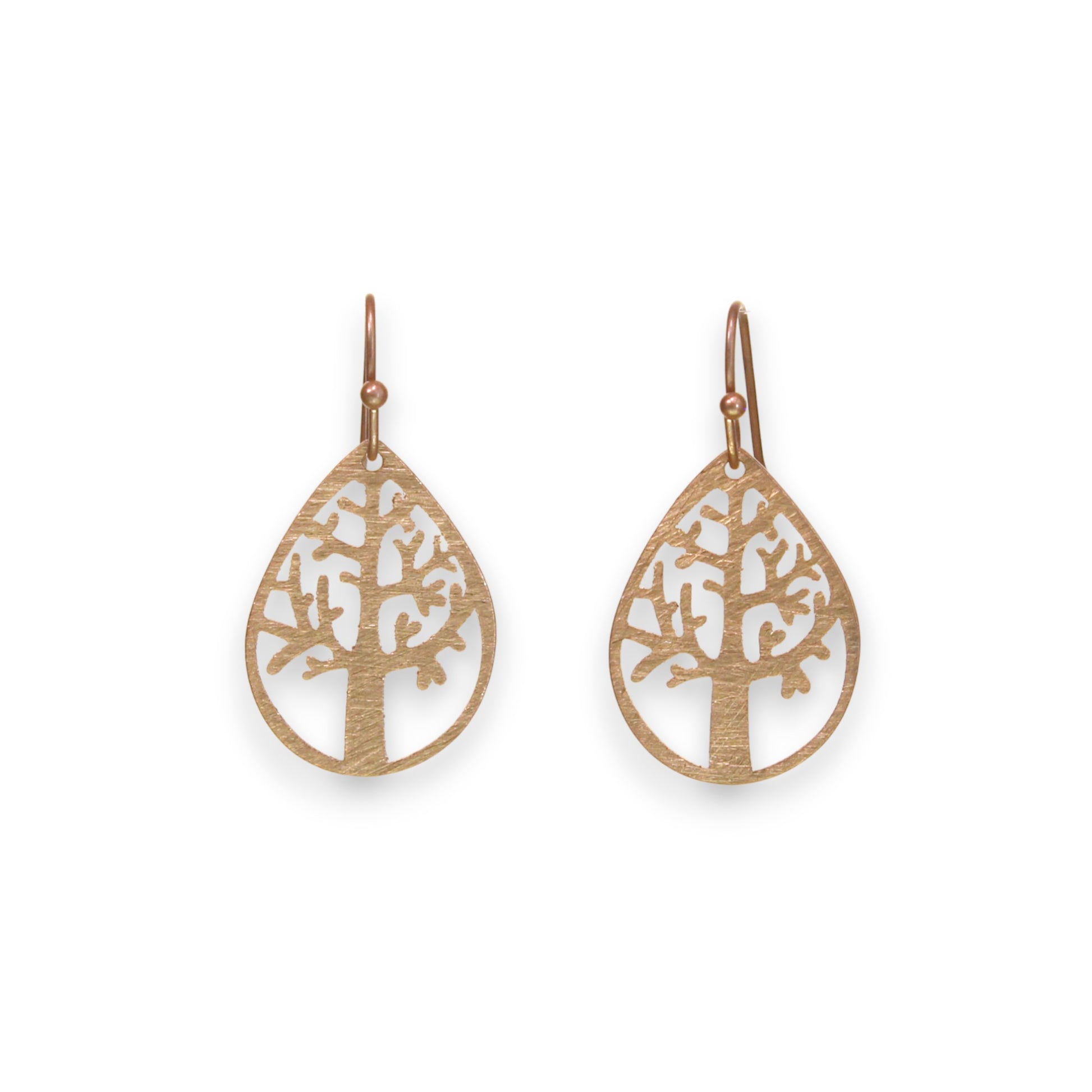 Tree Of Life Gold Plated Scratch Finish Cutout Earrings - Mellow Monkey