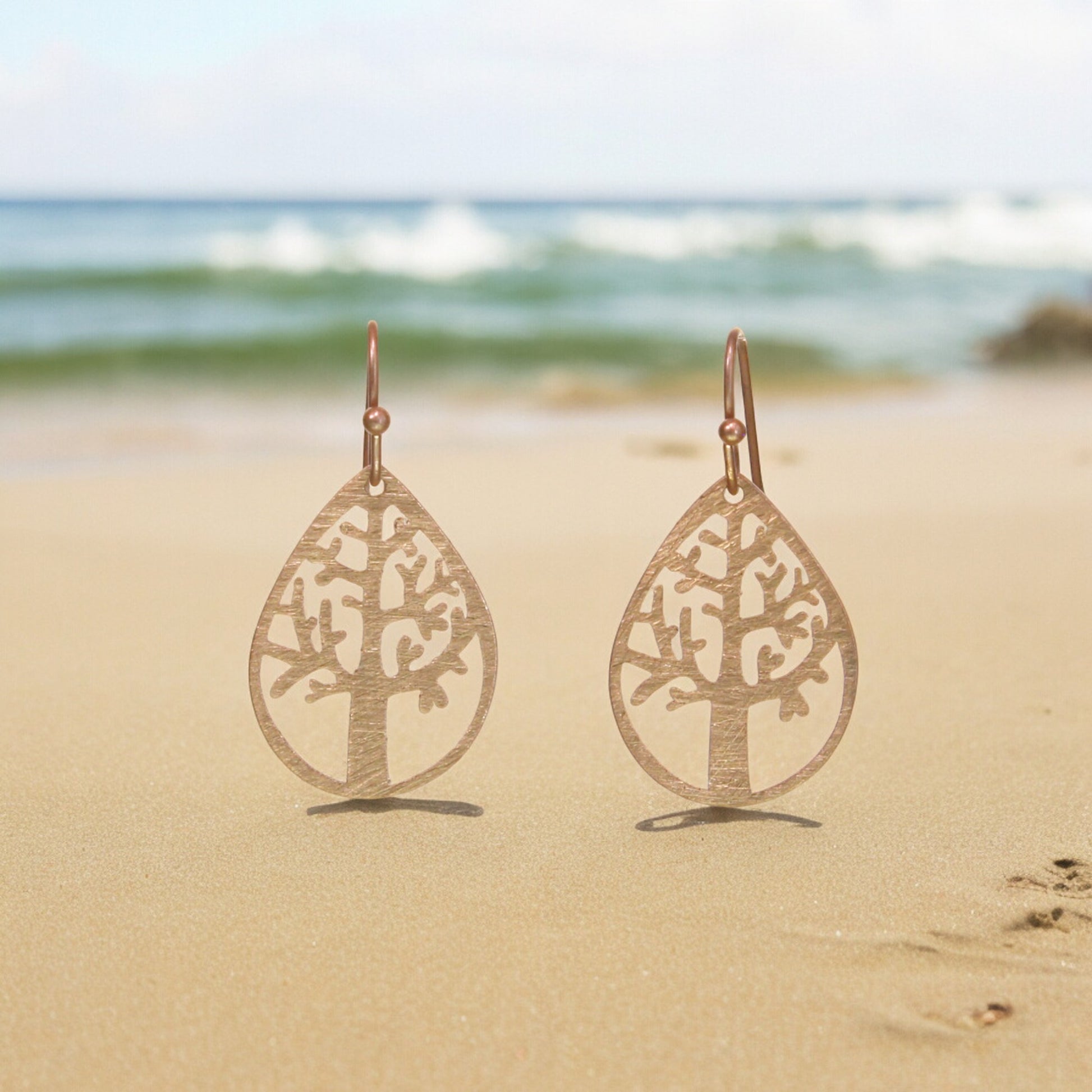 Tree Of Life Gold Plated Scratch Finish Cutout Earrings - Mellow Monkey