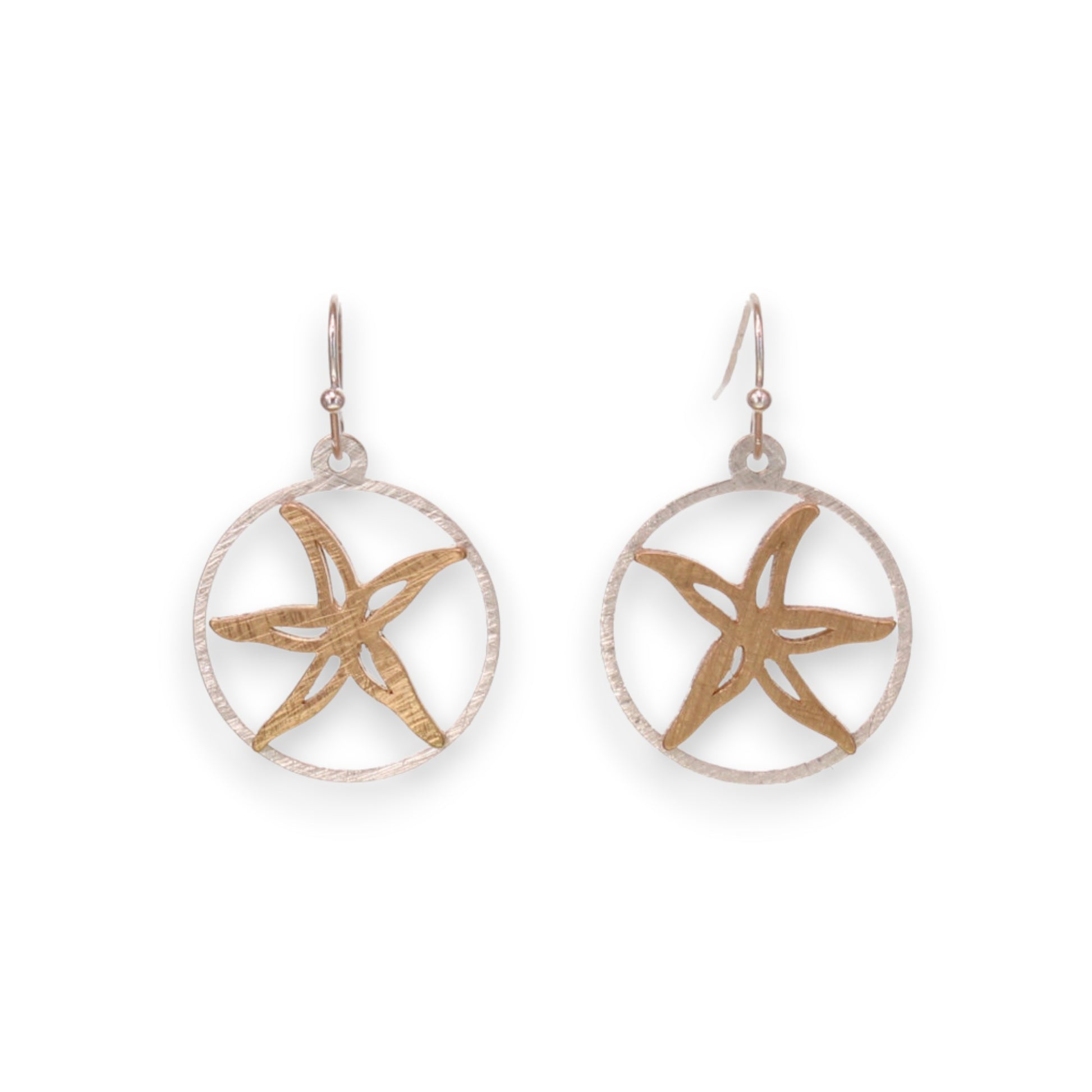 Starfish Two Tone Scratch Finish Earrings - Gold - Mellow Monkey