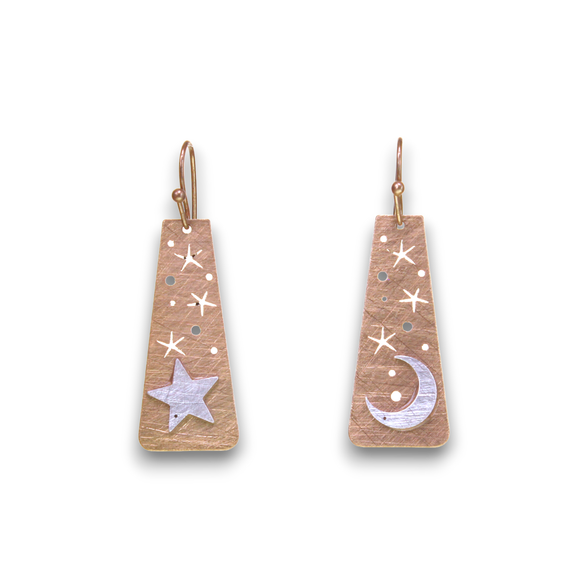 Two Tone Scratch Finish Moon & Star Earrings - Gold - Mellow Monkey