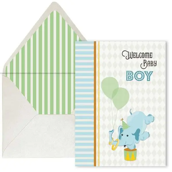 Welcome Baby Boy - Vintage Circus - New Baby Greeting Card - Mellow Monkey