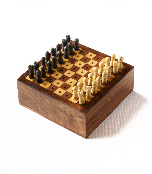 Travel Chess Game - Handcrafted Wood Pegs - Mellow Monkey