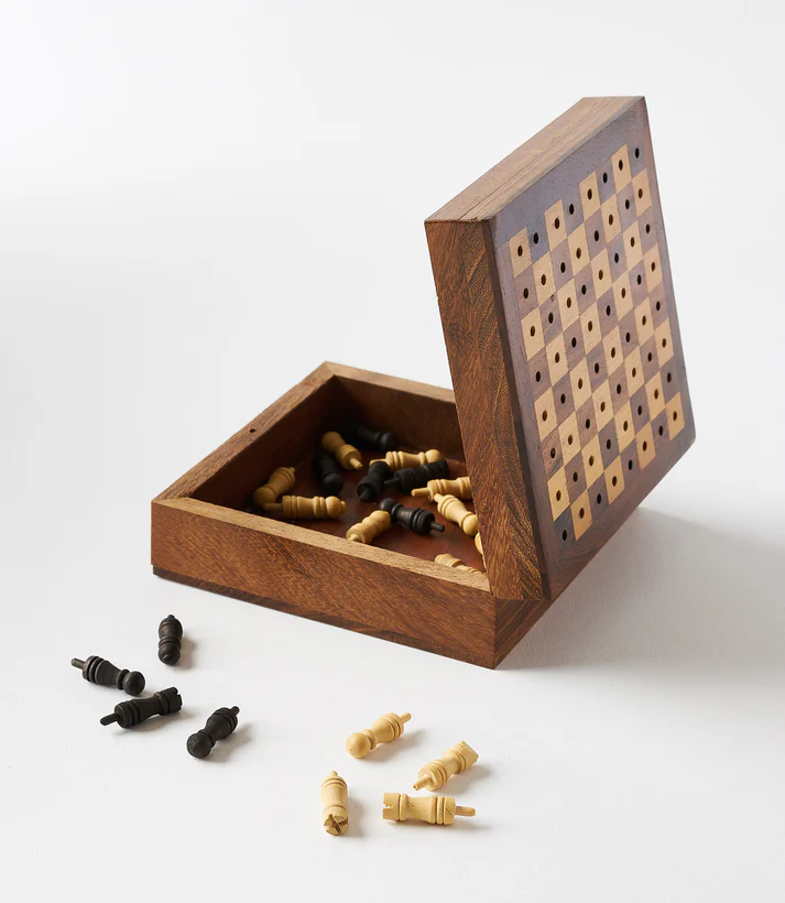 Travel Chess Game - Handcrafted Wood Pegs - Mellow Monkey