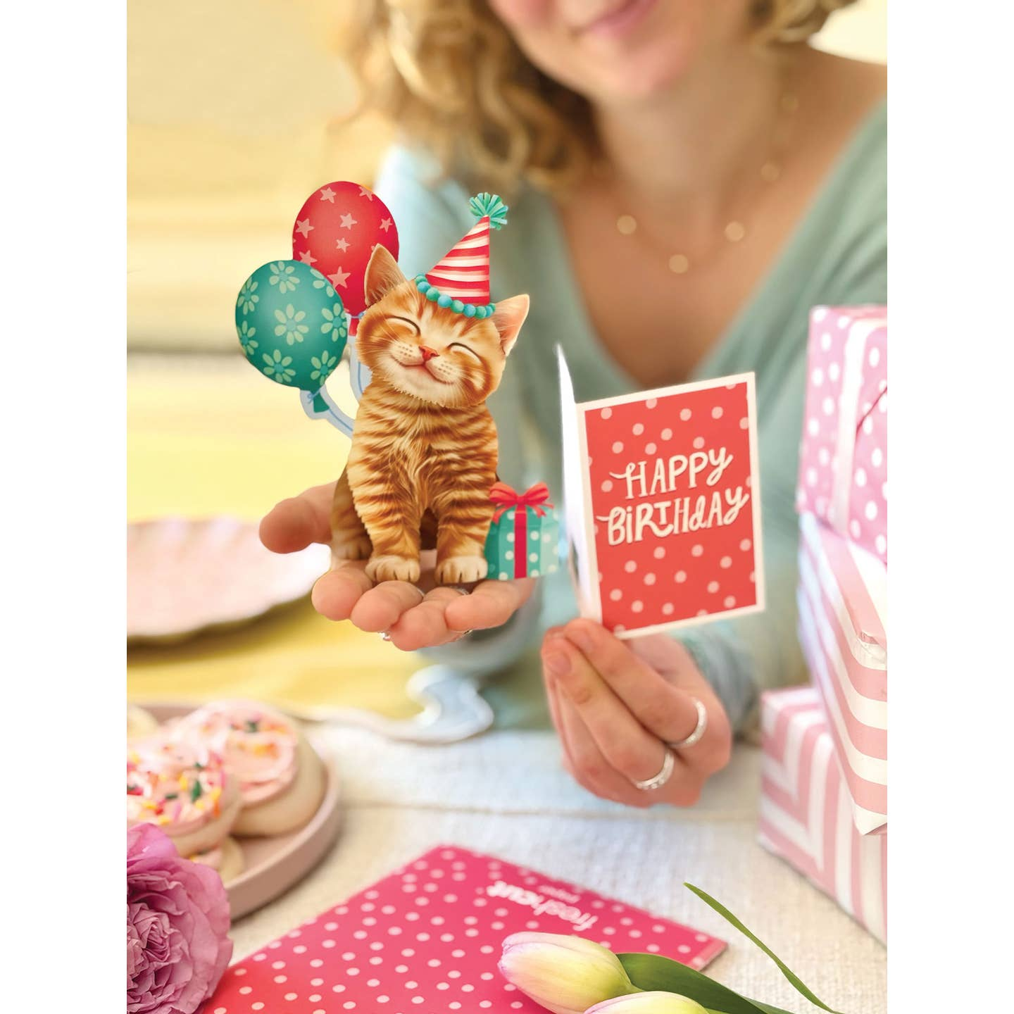 Birthday Kitten - Freshcut Paper Mini Pop-Up Greeting Card - Mellow Monkey