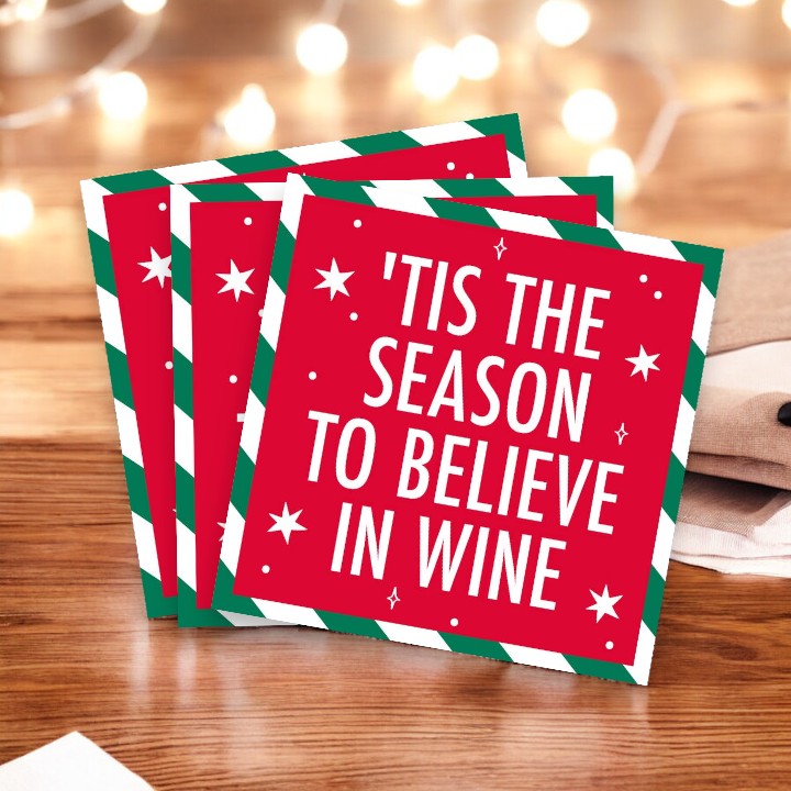 'Tis The Season To Believe In Wine - Humorous Christmas Cocktail Beverage Napkins - 20 Count - Mellow Monkey