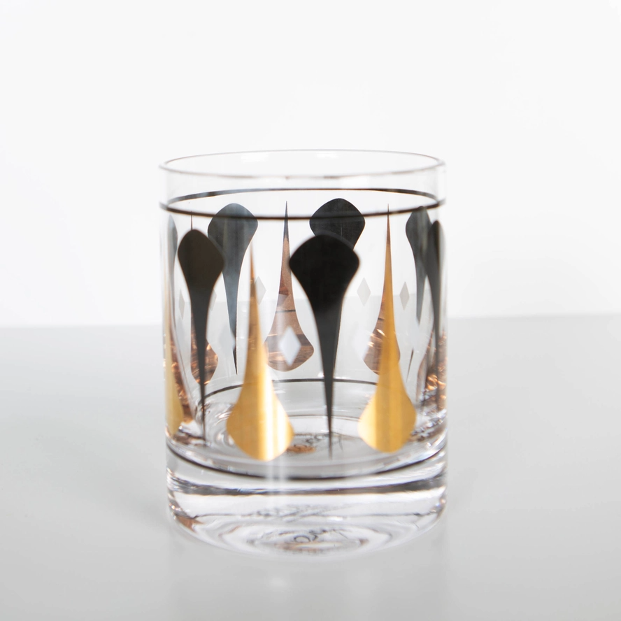 Mid Century Modern - Black and Gold Double Old Fashioned Cocktail Glass - Mellow Monkey