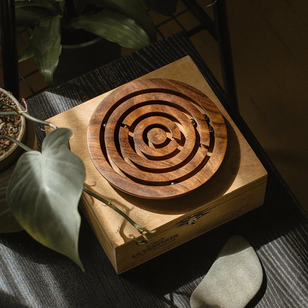 Mini Labyrinth Game - Hand Carved Wood - 2" Diameter - Mellow Monkey