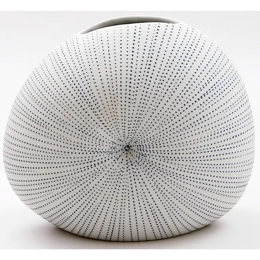 Diva Round Porcelain Bud Vase - White With Blue Dots 7"W x 6"H - Mellow Monkey