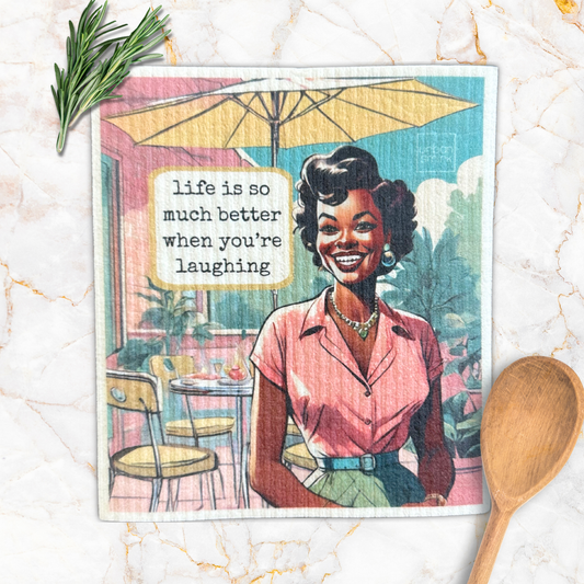 Inspirational Swedish Dishcloth - Life is Better Laughing - Mellow Monkey
