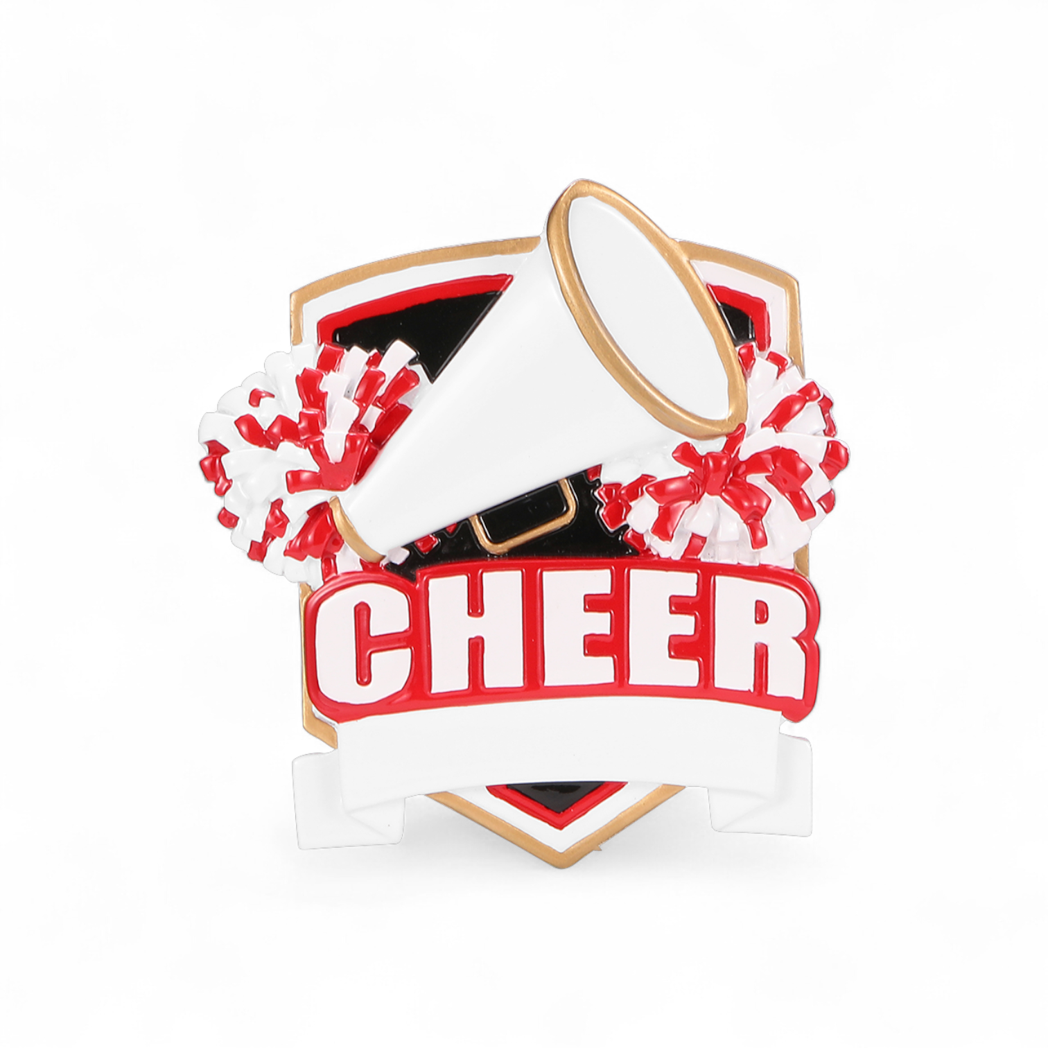 RED Cheer Shield Personalized Ornament - Mellow Monkey