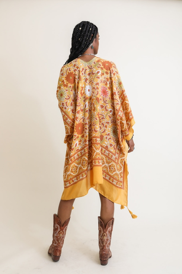 Tapestry Tassel Moroccan Kimono-Mustard - Mellow Monkey