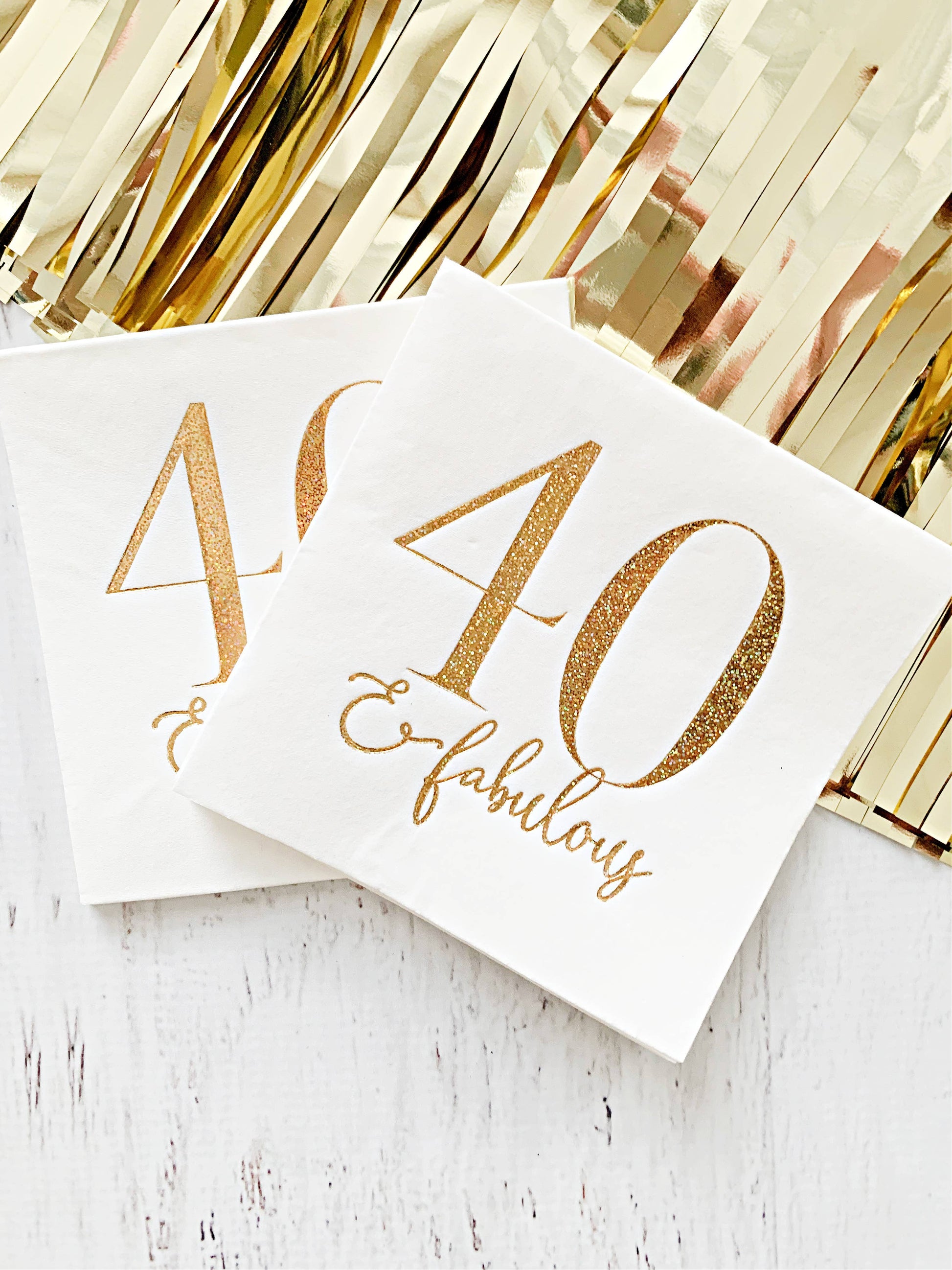40 and Fabulous Cocktail Napkins - Gold Glitter on White - Pack of 16 - Mellow Monkey