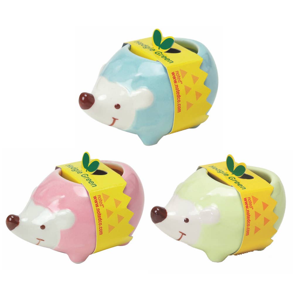Hedgie Green - Ceramic Hedgehog Planter - 2-3/4-in - Mellow Monkey