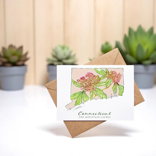 Connecticut Mountain Laurel State Flower Folded Notecard - Mellow Monkey