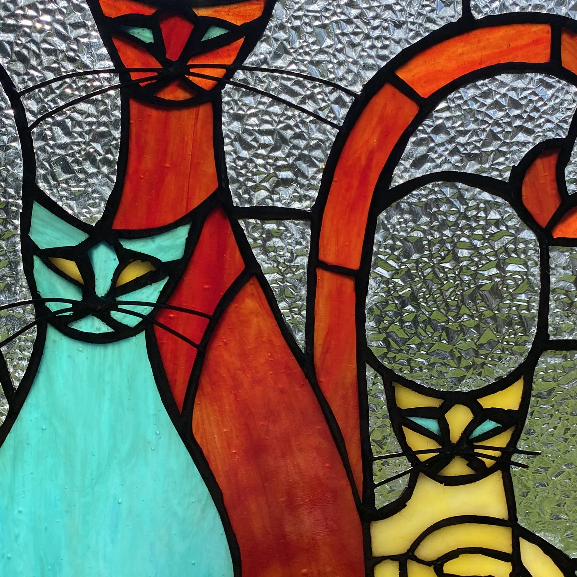 Coy Cats Trio Stained Glass Window Panel - 14-in - Mellow Monkey