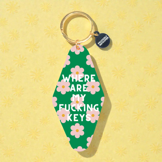 Where Are My Fucking Keys - Printed Keychain Green Floral - Mellow Monkey