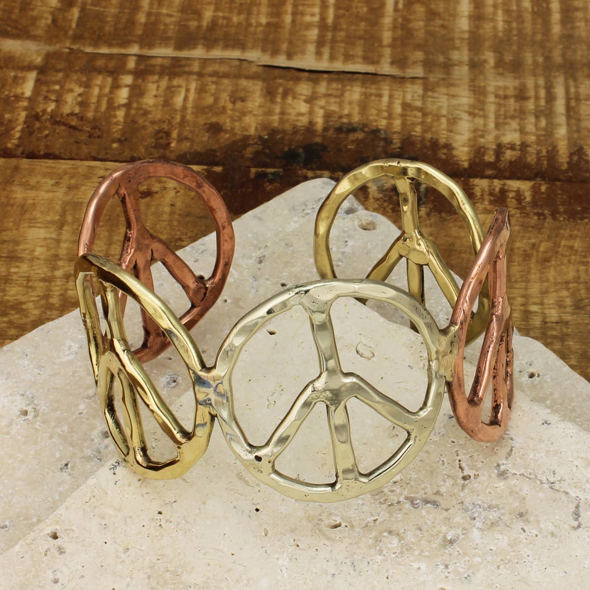 Woodstock Peace Sign Cuff Bracelet - Mellow Monkey