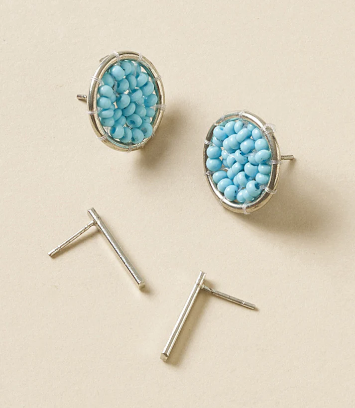 Rajiyah Beaded Stud Earrings Bar and Turquoise Disc- Set of 2 - Mellow Monkey