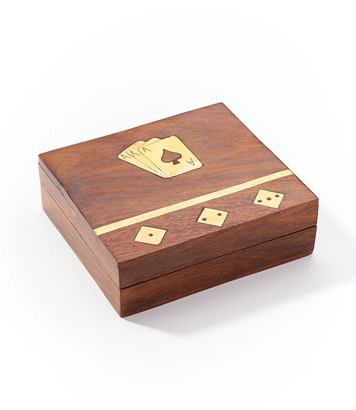 Game Night Box (5 Dice, Playing Cards) - Handcrafted Wood - Mellow Monkey